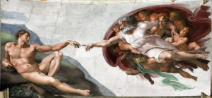 Создать мем: картина микеланджело сотворение адама, сикстинская капелла сотворение адама, микеланджело сотворение адама
