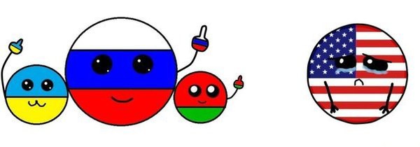 Create meme: country balls Russia and USA, cannibals , countryballs south korea