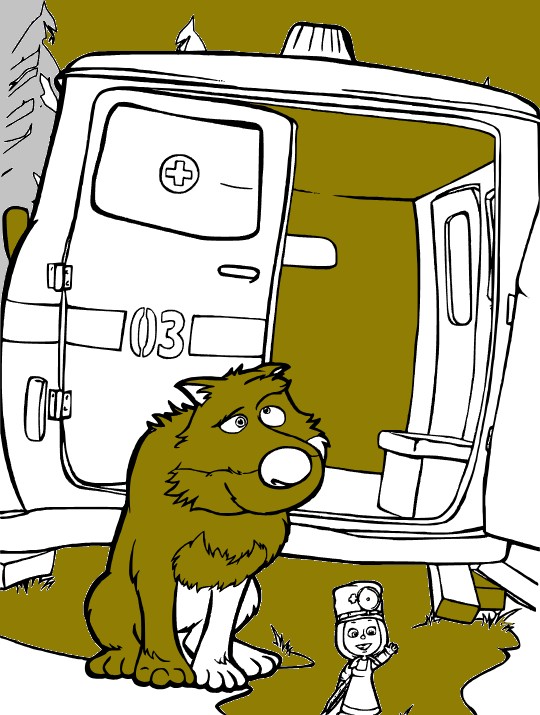 Create meme: masha and the bear coloring book, ambulance coloring book, masha and the bear coloring masha