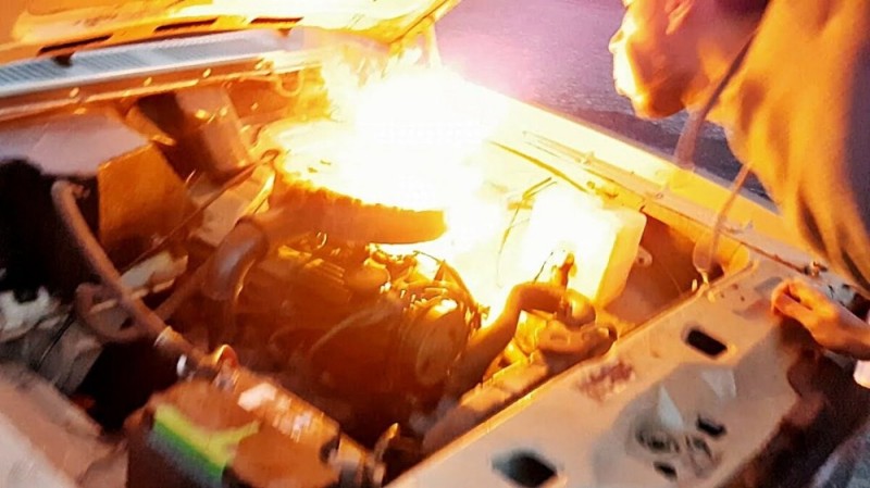 Create meme: starting the engine, burnt-out car, engine gas