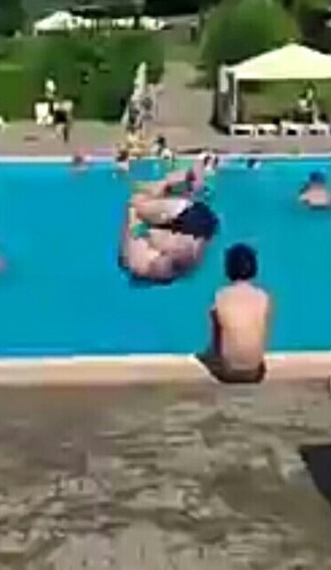 Create meme: in the pool , funny jump into the pool, the funniest 
