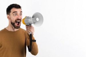 Create meme: man with loudspeaker