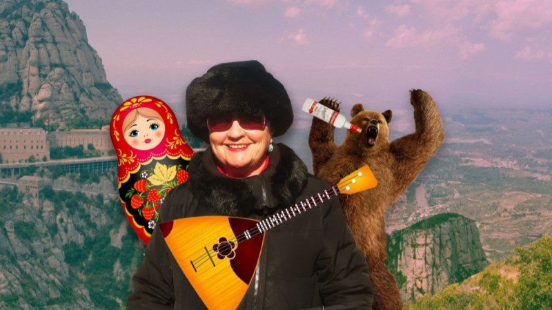Create meme: balalaika bear, vodka matryoshka balalaika badcomedian, bear in a cap with ear-flaps with a balalaika