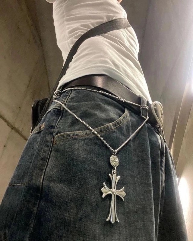 Create meme: cross, chain on jeans, belt with chain