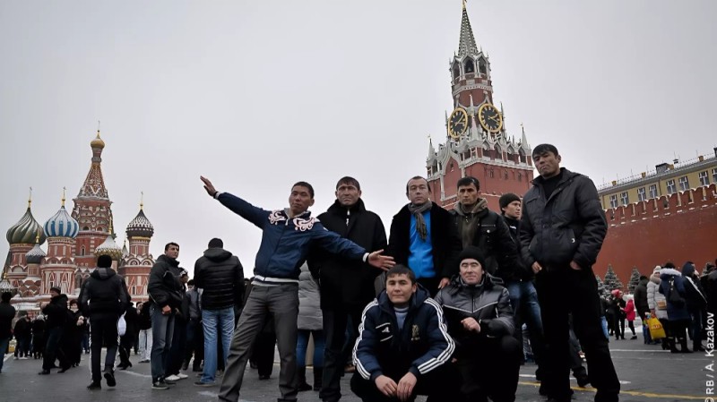 Create meme: Deport all migrants, migrants on red square, migrant workers on Red Square