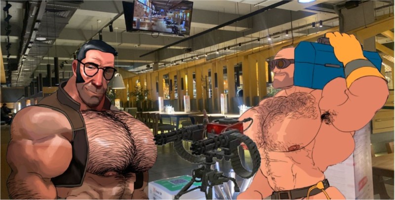 Create meme: TF 2 pumped up men, Team fortress is a jock engineer, pumped-up tf 2 characters