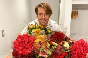 Create meme: Maxim Galkin congratulates, flowers, Galkin
