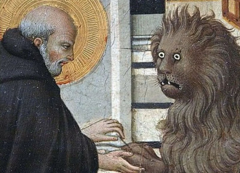 Create meme: sano di pietro St. jerome, St. jerome and the lion, St. Jerome and the lion of the Middle Ages