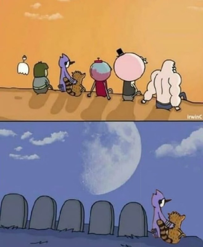 Create meme: a meme from a regular cartoon with graves, meme of this moby, regular show 