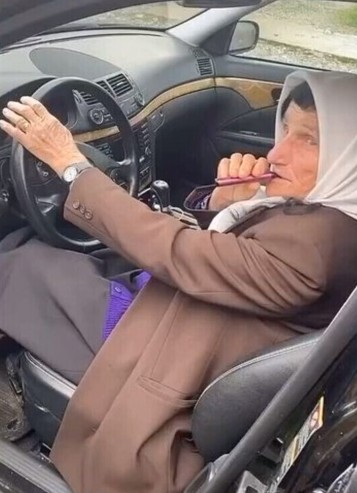 Create meme: telegram, grandma , an old woman in a convertible