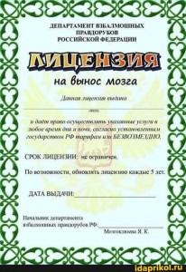 Create meme: joke certificates, license, license for removal of the brain