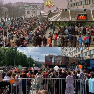 Create meme: queue at McDonald's 1990 Moscow, queue at the first McDonald's in Moscow, McDonald's opening in Moscow