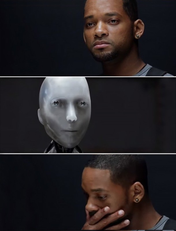Create meme: Will Smith and the robot, imitation of life, I robot memes