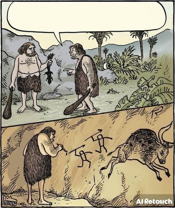 Create meme: Primitive man is a caricature, Stone Age caricature, Stone Age humor