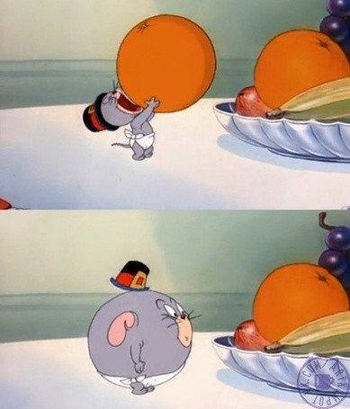 Create meme: The mouse from Tom and Jerry with an orange, Tom and Jerry the mouse swallowed an orange, The mouse ate an orange Tom and Jerry