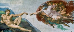 Создать мем: фреска микеланджело сотворение адама, сотворение адама картина микеланджело, микеланджело буонарроти сотворение адама