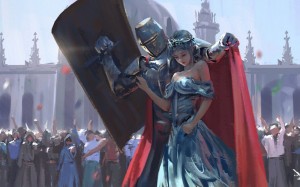 Создать мем: рыцарь защищает принцессу щитом, by wlop рыцарь, by wlop