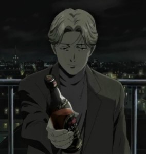 Create meme: Johan liebert, johan liebert, Johan Liebert with a bottle of anime