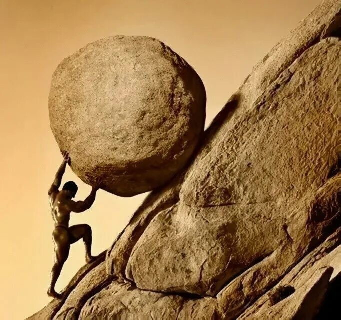 Create meme: pushing a rock uphill, willpower, Sisyphus and the stone
