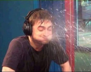 Create meme: people, water mouth meme, Daniel Radcliffe spits water