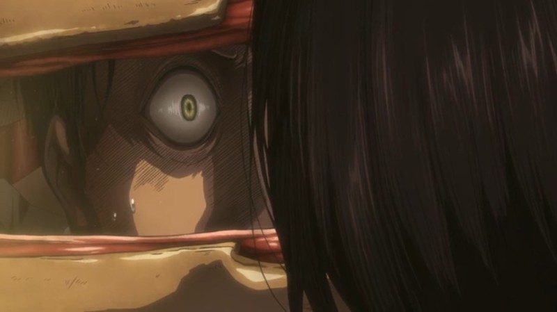 Create meme: attack of the titans mikasa eyes, attack of the titans , Mikasa kisses Eren's head