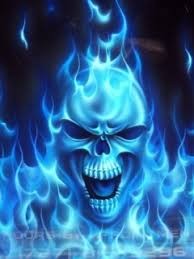 Create meme: skull, skull on a blue background, blue burning skull
