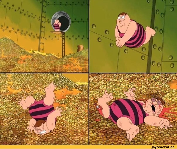 Create meme: peter griffin scrooge, Peter Griffin , Peter Griffin jumps into gold