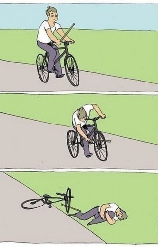 Создать мем: мемы про велосипед комиксы, палки в колеса, мем велосипед