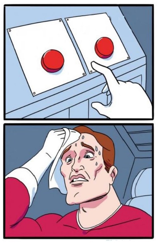 Create meme: red button meme, two buttons meme template, difficult choice meme