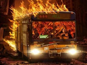 Create meme: bus, burning bus