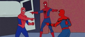 Создать мем: человек паук и человек паук мем, мем 2 человека паука, мем с человеком пауком