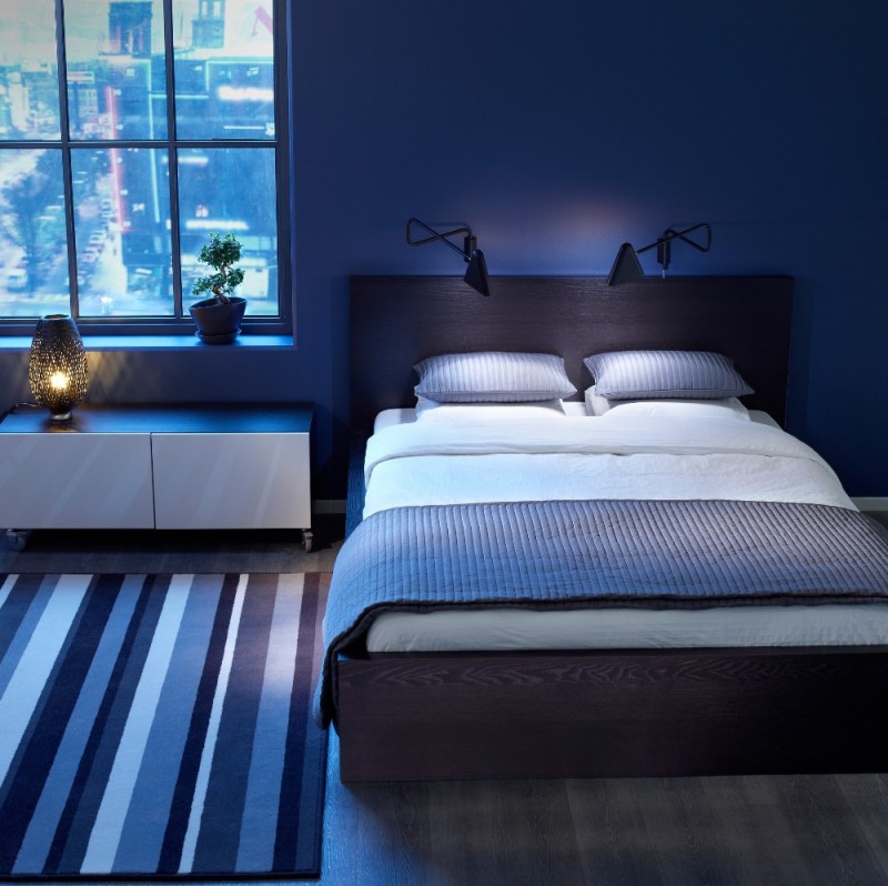 Create meme: bedroom in blue tones, dark bedroom interior, dark blue bedroom