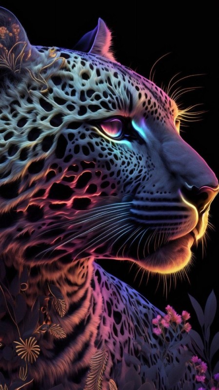 Создать мем: леопард неон, яркий леопард, неоновый леопард