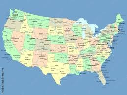 Create meme: geographical map of America with the United States, maps of the USA, administrative map of the USA in Russian with states and cities