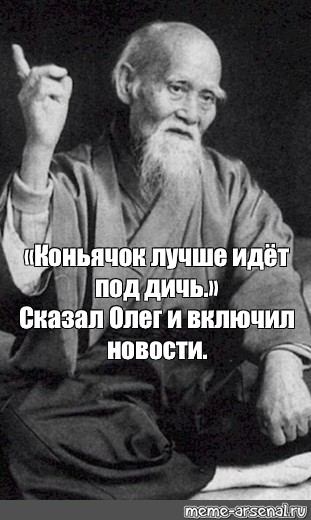 Дичь идет. Коньячок лучше идет под дичь сказал. Мемы с китайским мудрецом. Морихей Уэсиба Мем.