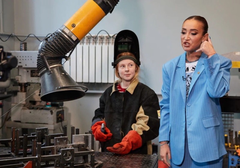 Create meme: girl , welder , russian factories