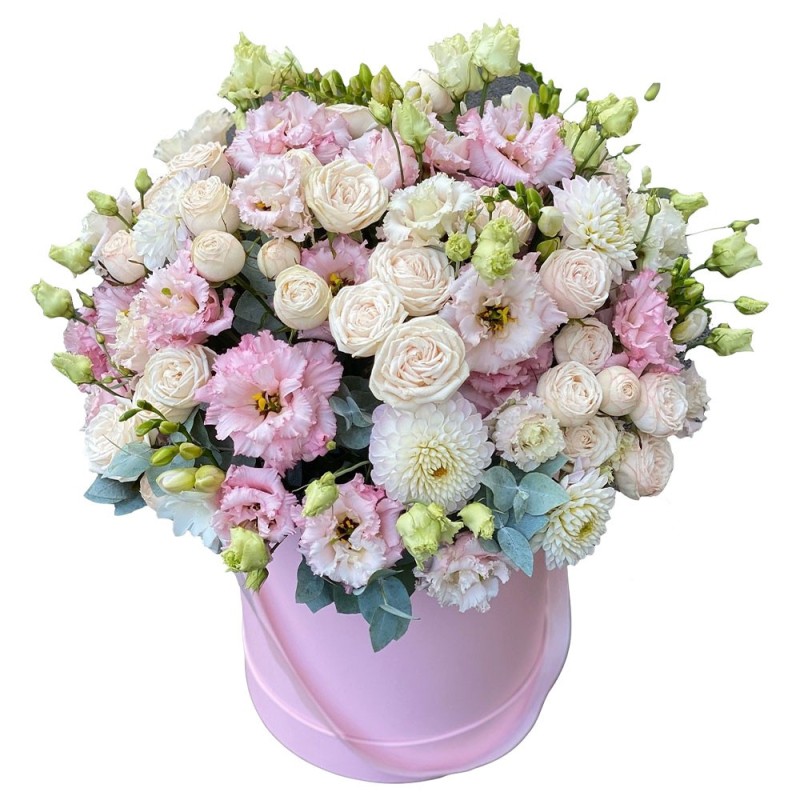 Create meme: a bouquet of flowers in a hatbox, bouquet with peonies in a hatbox, a bouquet in a hatbox