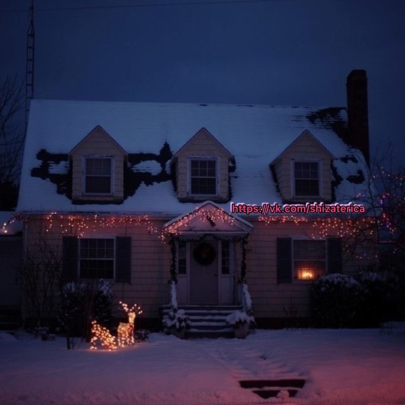 Create meme: New Year's lighting of houses, New Year's illumination of a country house, country house lighting