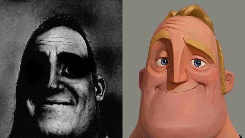 Создать мем: жуткие лица, uncanny mr incredible, мем персонажи