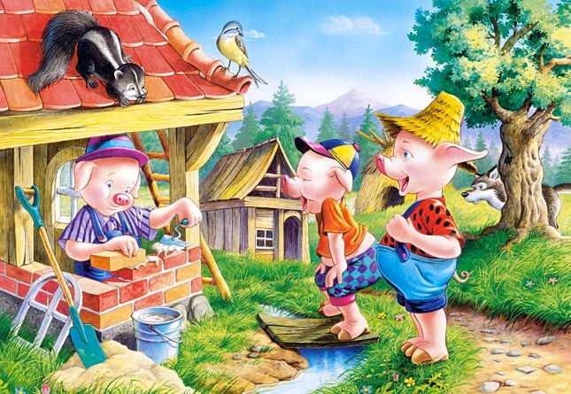 Create meme: Three little pigs a fairy tale, illustrations for the fairy tale three little pigs, the three little pigs