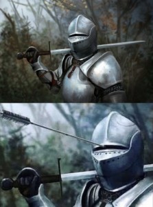 Create meme: knight with sword, a knight with an arrow in the helmet meme, medieval knight