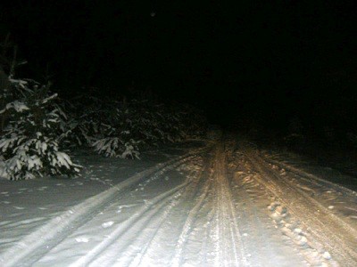 Create meme: road by night, the road at night in winter, winter road