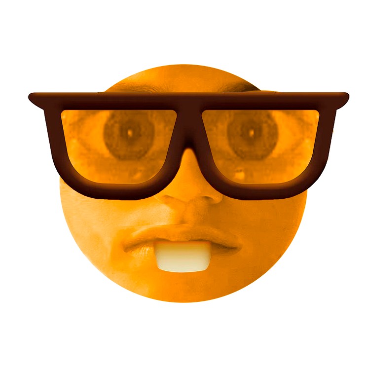 Create meme: the smiley is beautiful, smiley face with black glasses, glasses emoticon