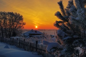 Create meme: winter village, winter sunset, winter sunset