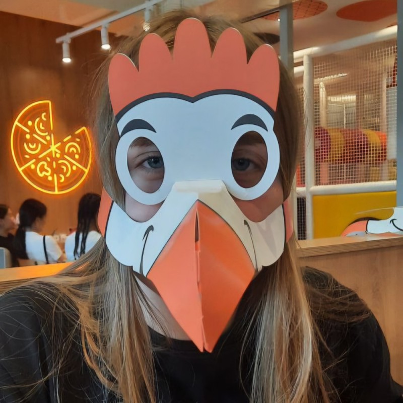 Create meme: Dodo pizza, chicken mask, bird mask