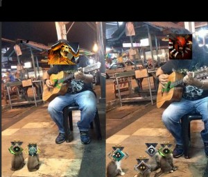 Create meme: dwarves street musician and a music lover, street musicians cats game