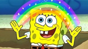 Create meme: rainbow spongebob, sponge Bob square pants, spongebob imagination meme