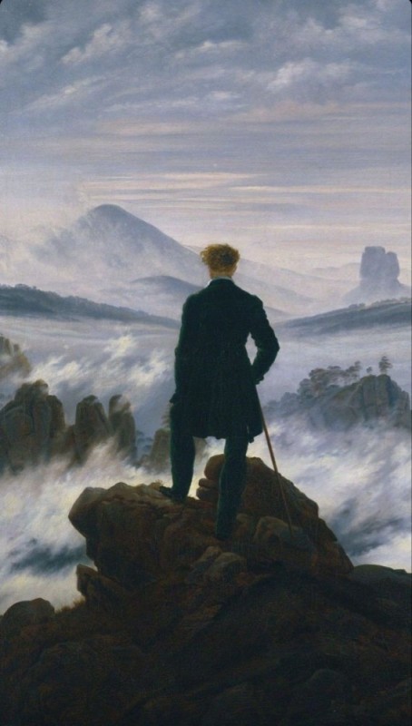 Create meme: The wanderer over the sea of fog Kaspar David Friedrich, kaspar David friedrich, the wanderer over the sea of fog kaspar david friedrich 1818