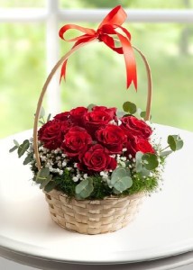 Create meme: roses in the basket, basket with flowers, bouquet in a basket