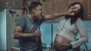 Create meme: pregnant, shoulder, husband beats pregnant wife